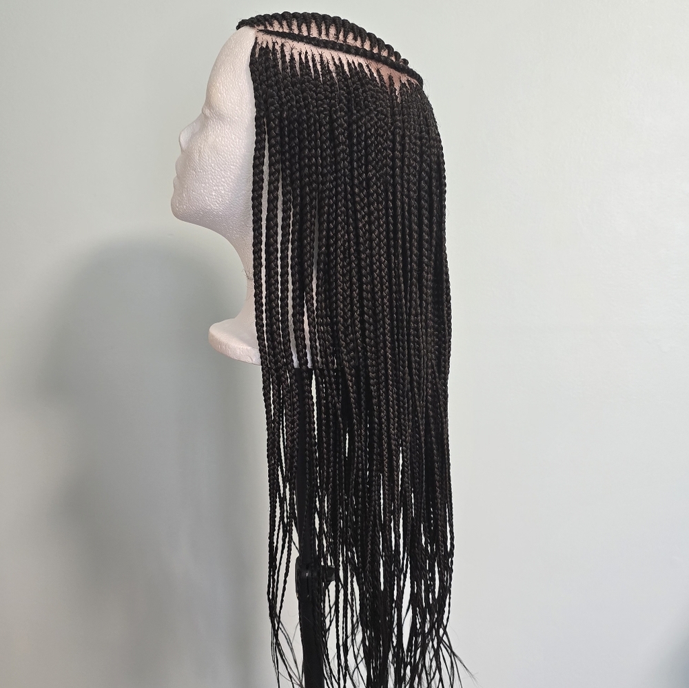 Elegant Handmade Braided Lace Wig, Knotless Box Braids Long Dark Brown Wig - New - Picture 3 of 16